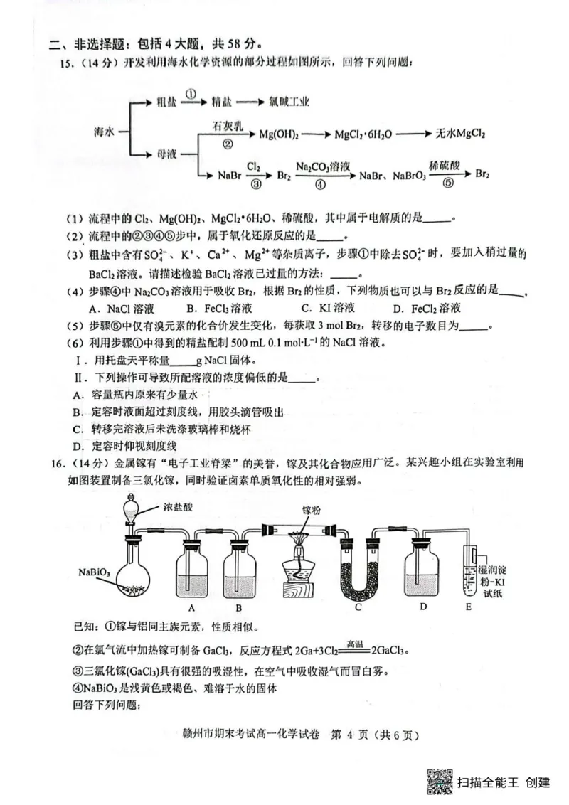 赣州市2024-2025学年第一学期期末考试高一化学高一化学_2025年02月试卷_0213江西省赣州市2024-2025学年高一上学期1月期末考试