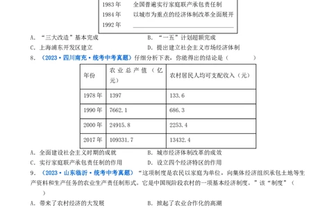 第8课经济体制的改革（原卷版）_8历史中考复习_2024年中考复习资料_专项复习资料_完三年（2021-2023）中考历史真题分项汇编（全国通用）_八年级下册（单元内分课时呈现）