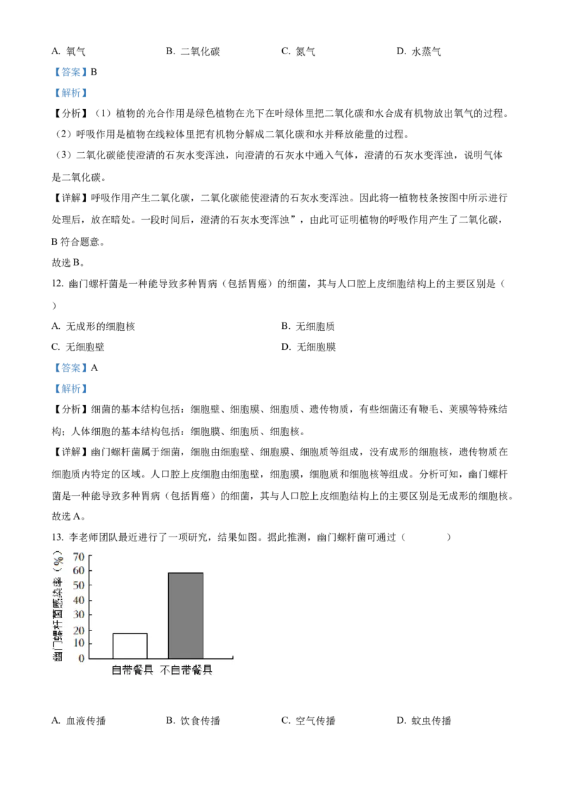 精品解析：2022年山西省晋中市中考生物真题（解析版）_6生物中考复习_2025中考复习资料_中考真题（近三年）_2022年生物中考真题114份_精品解析：2022年山西省晋中市中考生物真题