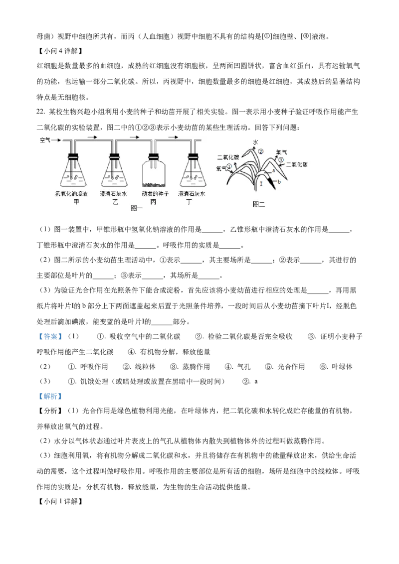 精品解析：2022年四川省眉山市中考生物真题（解析版）_6生物中考复习_2025中考复习资料_中考真题（近三年）_2022年生物中考真题114份_精品解析：2022年四川省眉山市中考生物真题