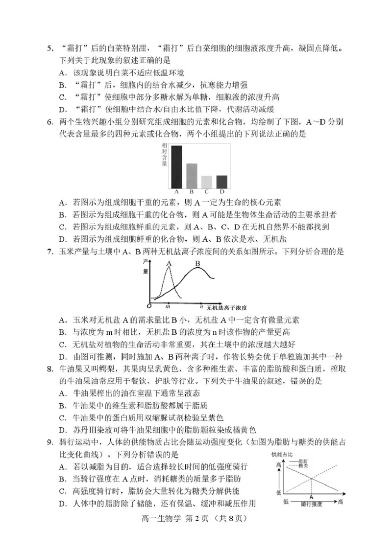 辽宁省丹东市2025-2026学年高一上学期教学质量调研测试生物试卷_2025年12月高一试卷_251217辽宁省丹东市2025-2026学年高一上学期教学质量调研测试（全）