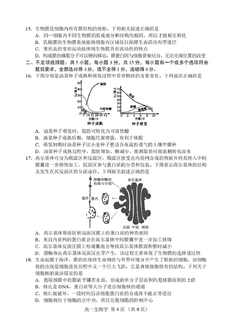 辽宁省丹东市2025-2026学年高一上学期教学质量调研测试生物试卷_2025年12月高一试卷_251217辽宁省丹东市2025-2026学年高一上学期教学质量调研测试（全）