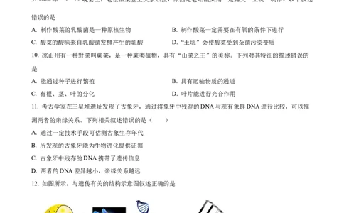 精品解析：2022年四川省凉山州中考生物真题（原卷版）_6生物中考复习_2025中考复习资料_中考真题（近三年）_2022年生物中考真题114份_精品解析：2022年四川省凉山州中考生物真题