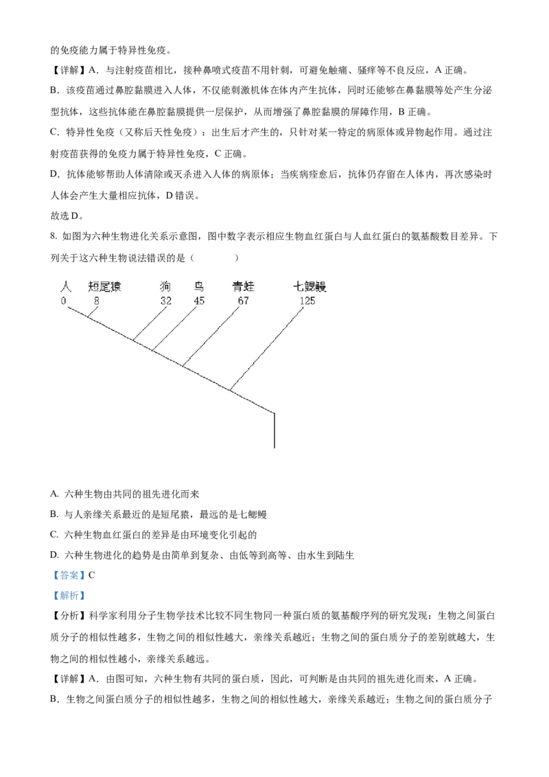 精品解析：2022年内蒙古包头市中考生物真题（解析版）_6生物中考复习_2025中考复习资料_中考真题（近三年）_2022年生物中考真题114份_精品解析：2022年内蒙古包头市中考生物真题