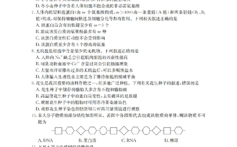 辽宁省2025-2026学年高一上学期11月联考（26-108A）生物_2025年12月高一试卷_251201金太阳&middot;辽宁省2025-2026学年高一上学期11月联考（26-108A）（全）