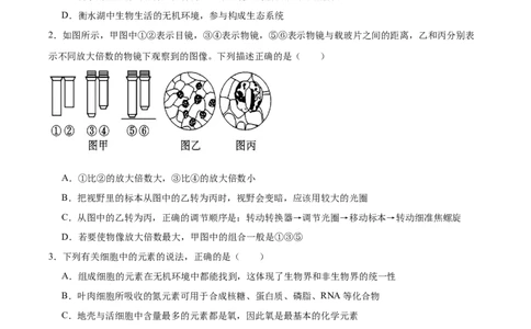 辽宁省辽西重点高中2025-2026学年高一上学期期中考试生物试卷（含答案）_2025年12月高一试卷_251212辽宁省辽西重点高中2025-2026学年高一上学期期中