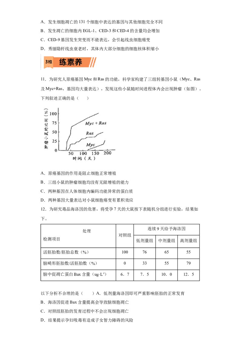 课时13细胞的分化、衰老、凋亡和癌变-2023年高考生物一轮复习小题多维练（原卷版）_通用版（老高考）复习资料_2023年复习资料_一轮复习_2023年高考生物一轮复习小题多维练（全国通用）