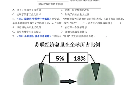 第11课苏联的社会主义建设（原卷版）_8历史中考复习_2024年中考复习资料_专项复习资料_完三年（2021-2023）中考历史真题分项汇编（全国通用）_九年级下册（单元内分课时呈现）