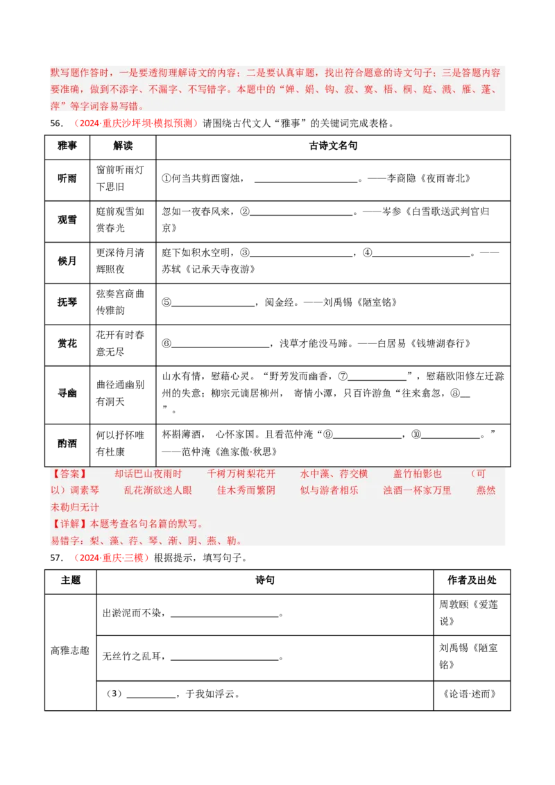 2024年中考模拟卷默写题精选-备战2025年中考语文一轮复习古诗文默写（全国通用）解析版_中考复习资料_语数英物化_1语文中考复习_2025年中考资料