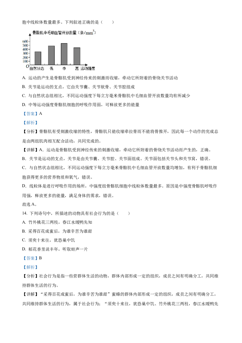 精品解析：2022年内蒙古通辽市中考生物真题（解析版）_6生物中考复习_2025中考复习资料_中考真题（近三年）_2022年生物中考真题114份_精品解析：2022年内蒙古通辽市中考生物真题