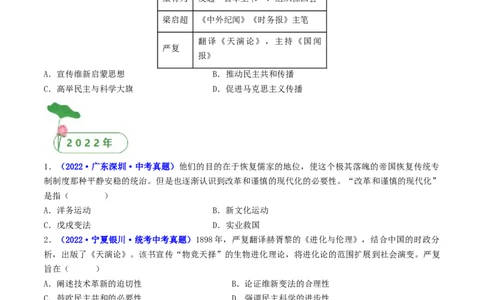 第6课戊戌变法（原卷版）_8历史中考复习_2024年中考复习资料_专项复习资料_完三年（2021-2023）中考历史真题分项汇编（全国通用）_八年级上册（单元内分课时呈现）