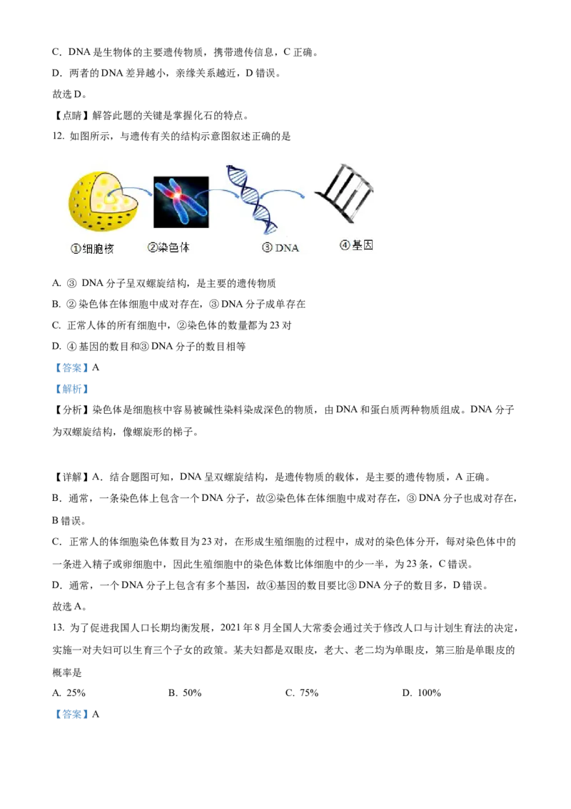 精品解析：2022年四川省凉山州中考生物真题（解析版）_6生物中考复习_2025中考复习资料_中考真题（近三年）_2022年生物中考真题114份_精品解析：2022年四川省凉山州中考生物真题