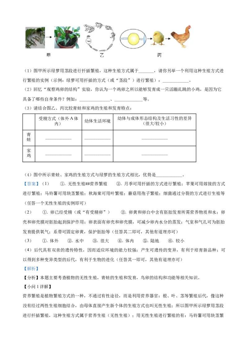 精品解析：2022年山西省太原市学业水平测试生物真题（解析版）_6生物中考复习_2025中考复习资料_中考真题（近三年）_2022年生物中考真题114份