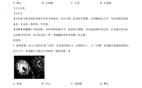 精品解析：2022年山西省太原市学业水平测试生物真题（解析版）_6生物中考复习_2025中考复习资料_中考真题（近三年）_2022年生物中考真题114份