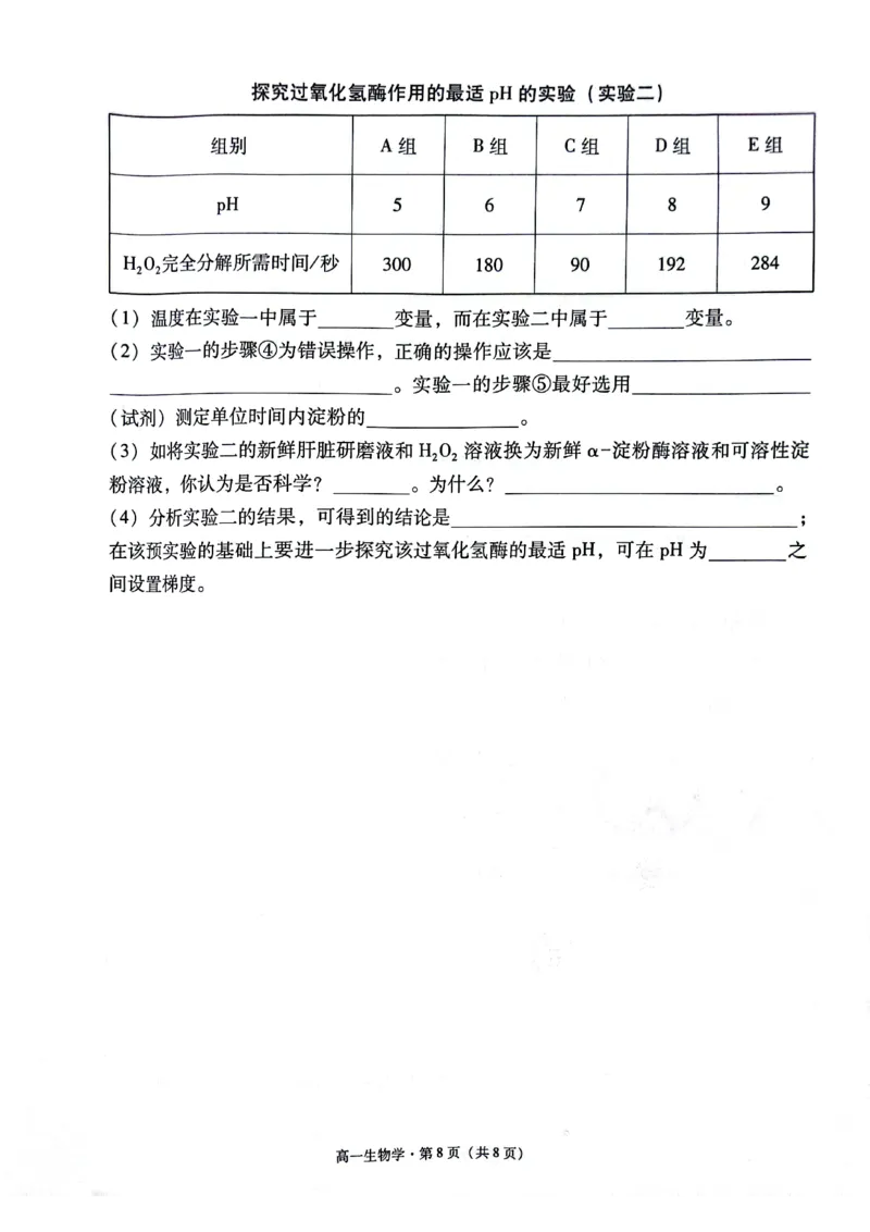 贵阳市2027届高一年级联合考试（二）生物_2024年12月试卷_1212贵州省贵阳市2024-2025学年高一上学期12月联考试题_贵州省贵阳市2024-2025学年高一上学期12月月考生物试题PDF版含答案