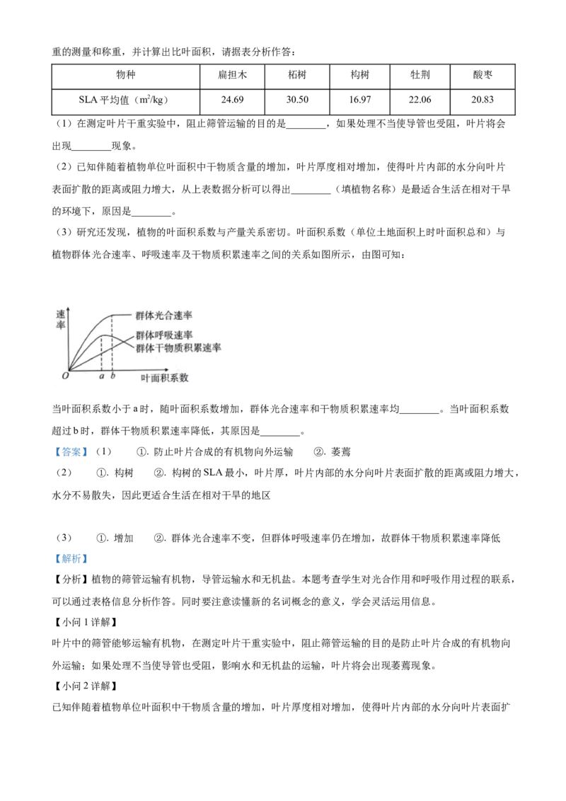 精品解析：2022年内蒙古呼和浩特市中考生物真题（解析版）_6生物中考复习_2025中考复习资料_中考真题（近三年）_2022年生物中考真题114份_精品解析：2022年内蒙古呼和浩特市中考生物真题