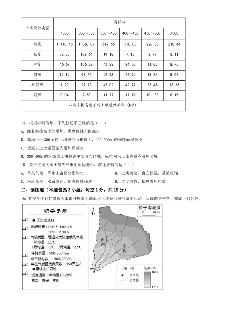 精品解析：2022年内蒙古呼和浩特市中考地理真题（原卷版）_7地理中考复习_2025中考复习资料_中考真题（近三年）_2022年中考地理试卷104份_精品解析：2022年内蒙古呼和浩特市中考地理真题