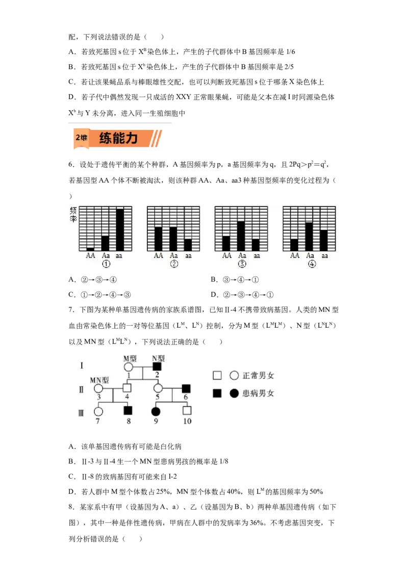课时26基因频率和基因型频率的计算-2023年高考生物一轮复习小题多维练（原卷版）_通用版（老高考）复习资料_2023年复习资料_一轮复习_2023年高考生物一轮复习小题多维练（全国通用）