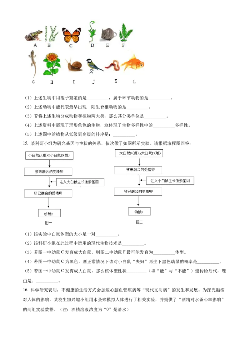 精品解析：2022年四川省南充市中考生物真题（原卷版）_6生物中考复习_2025中考复习资料_中考真题（近三年）_2022年生物中考真题114份_精品解析：2022年四川省南充市中考生物真题