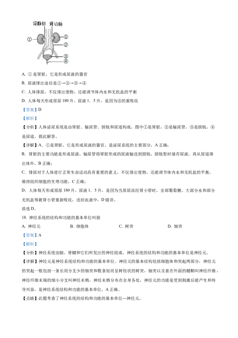 精品解析：2022年四川省自贡市中考生物真题（解析版）_6生物中考复习_2025中考复习资料_中考真题（近三年）_2022年生物中考真题114份_精品解析：四川省自贡市2022年中考生物试题