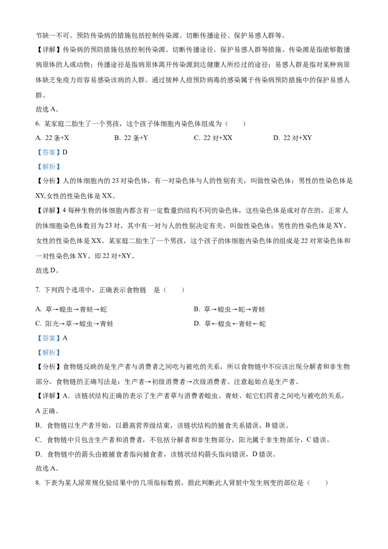 精品解析：2022年吉林省大安市中考生物真题（解析版）_6生物中考复习_2025中考复习资料_中考真题（近三年）_2022年生物中考真题114份_精品解析：2022年吉林省大安市中考生物真题
