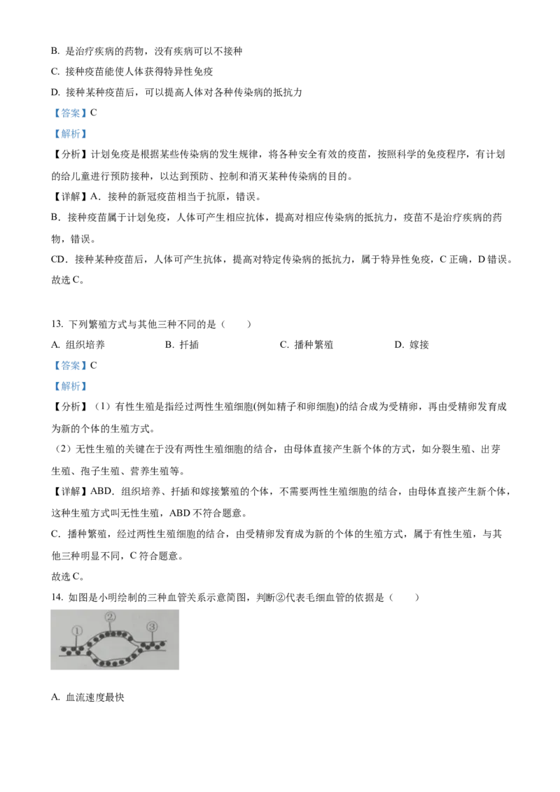 精品解析：2022年吉林省大安市中考生物真题（解析版）_6生物中考复习_2025中考复习资料_中考真题（近三年）_2022年生物中考真题114份_精品解析：2022年吉林省大安市中考生物真题