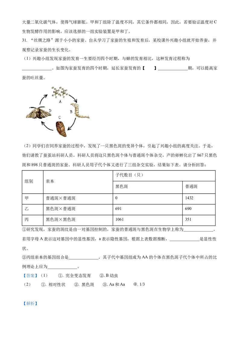 精品解析：2022年山东省临沂市中考生物真题（解析版）_6生物中考复习_2025中考复习资料_中考真题（近三年）_2022年生物中考真题114份_精品解析：2022年山东省临沂市中考生物真题