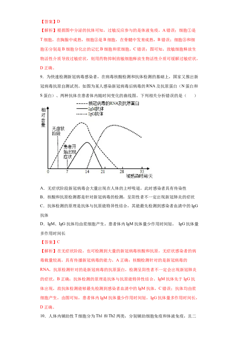 课时31免疫系统及免疫功能异常分析-2023年高考生物一轮复习小题多维练（解析版）_通用版（老高考）复习资料_2023年复习资料_一轮复习_2023年高考生物一轮复习小题多维练（全国通用）
