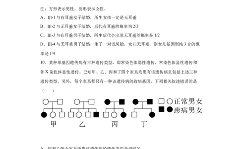 课时21人类遗传病及遗传系谱图的分析和计算-2023年高考生物一轮复习小题多维练（原卷版）_通用版（老高考）复习资料_2023年复习资料_一轮复习