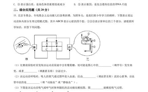 精品解析：2022年四川省遂宁市中考生物真题（原卷版）_6生物中考复习_2025中考复习资料_中考真题（近三年）_2022年生物中考真题114份_精品解析：四川省遂宁市2022年中考生物试题