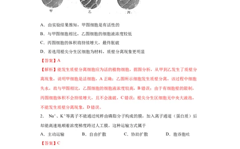 课时06物质进出细胞的方式-2023年高考生物一轮复习小题多维练（解析版）_通用版（老高考）复习资料_2023年复习资料_一轮复习_2023年高考生物一轮复习小题多维练（全国通用）