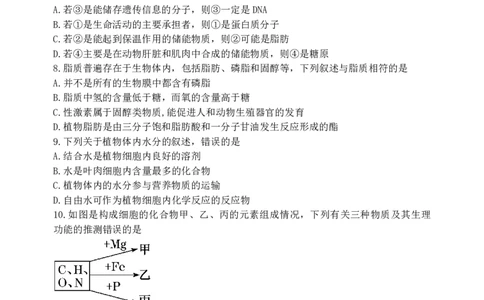 辽宁省丹东市2024-2025学年高一上学期教学质量调研测试生物试卷_2024年12月试卷_1213辽宁省丹东市2024-2025学年高一上学期12月教学质量调研测试