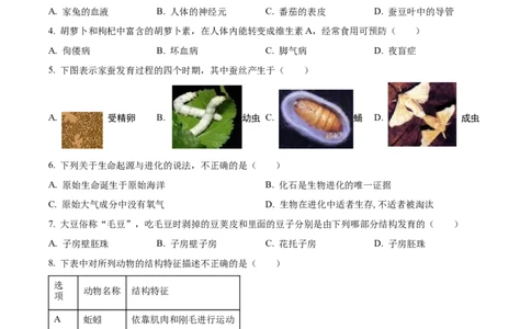 精品解析：2022年宁夏自治区中考生物真题（原卷版）_6生物中考复习_2025中考复习资料_中考真题（近三年）_2022年生物中考真题114份_精品解析：2022年宁夏自治区中考生物真题
