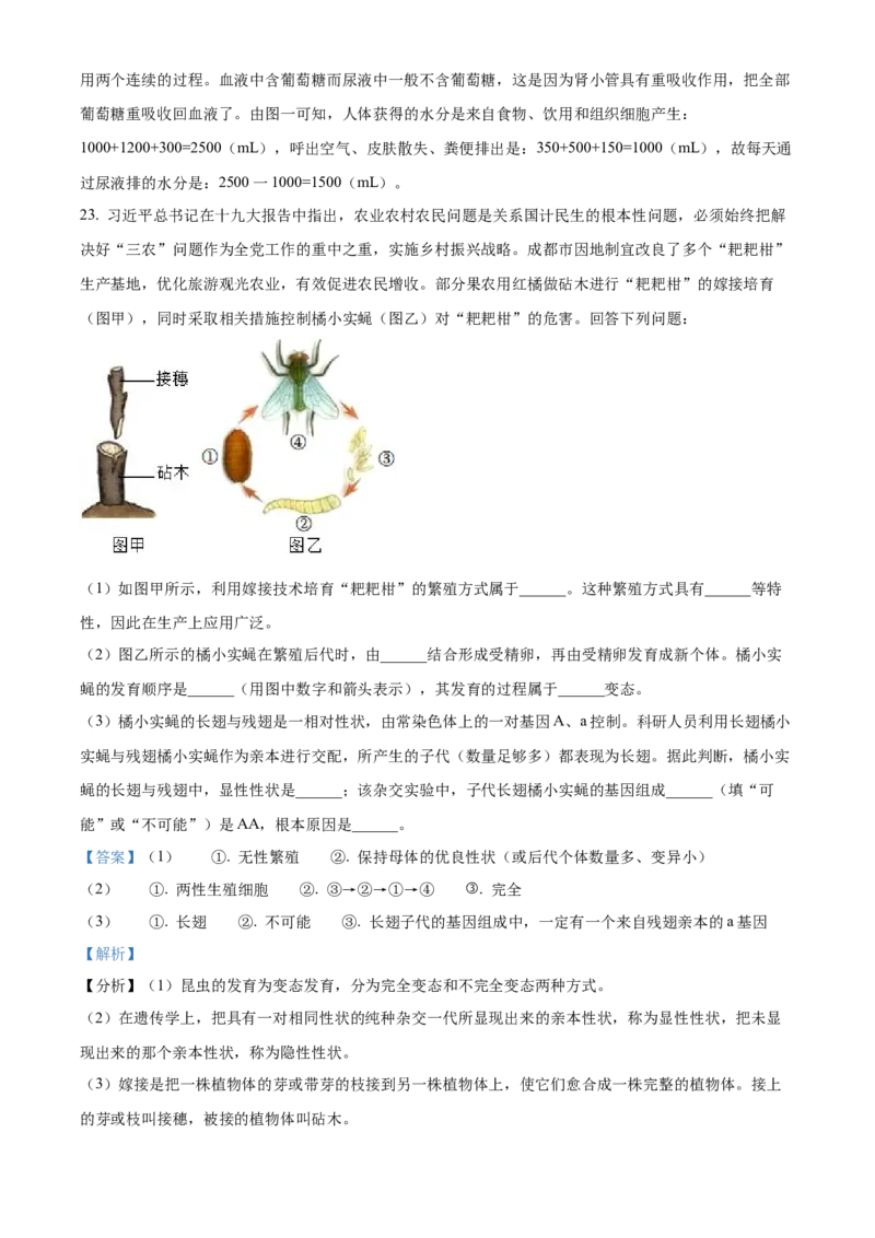 精品解析：2022年四川省成都市中考生物真题（解析版）_6生物中考复习_2025中考复习资料_中考真题（近三年）_2022年生物中考真题114份_精品解析：2022年四川省成都市中考生物真题