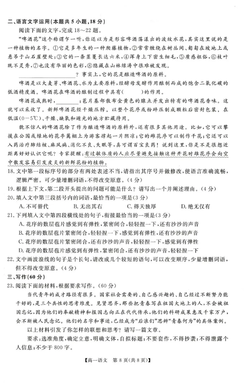 语文试题_2025年11月高一试卷_251118河南省新未来多校联考2025-2026学年高一上学期11月期中质量检测试题_河南省新未来2025-2026学年高一上学期11月期中考试语文试题（图片版，含答案）