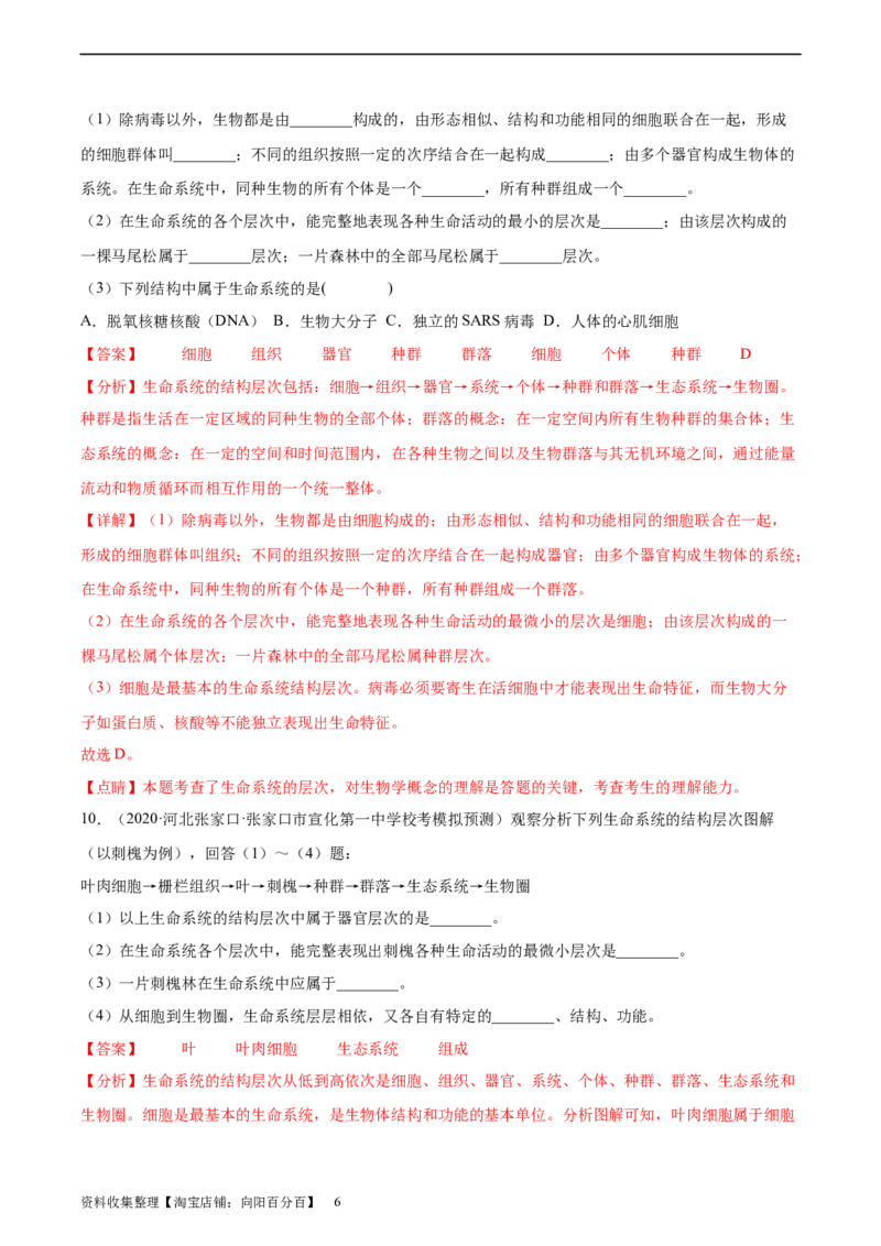 通关卷01走近细胞（解析版）_新高考复习资料_2024年新高考复习资料_一轮复习资料_完2024年高考生物一轮复习考点通关卷（新高考）_考点通关卷01走近细胞