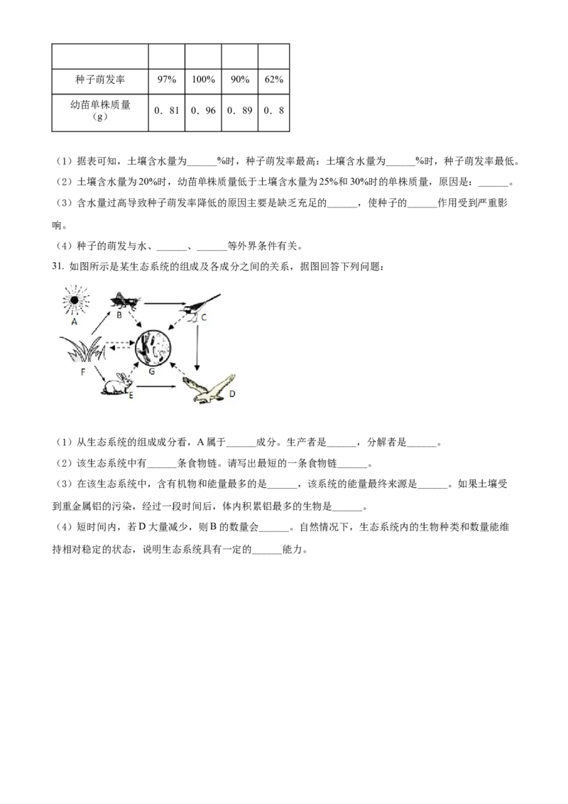 精品解析：2022年江苏省常州市初中生物结业会考生物试题（原卷版）_6生物中考复习_2025中考复习资料_中考真题（近三年）_2022年生物中考真题114份