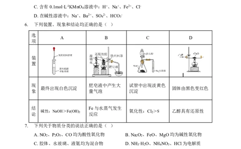 高一化学试卷_2024年12月试卷_1225湖北省新高考联考协作体2024-2025学年高一上学期12月联考_湖北省新高考联考协作体2024-2025学年高一上学期12月联考化学试卷含答案
