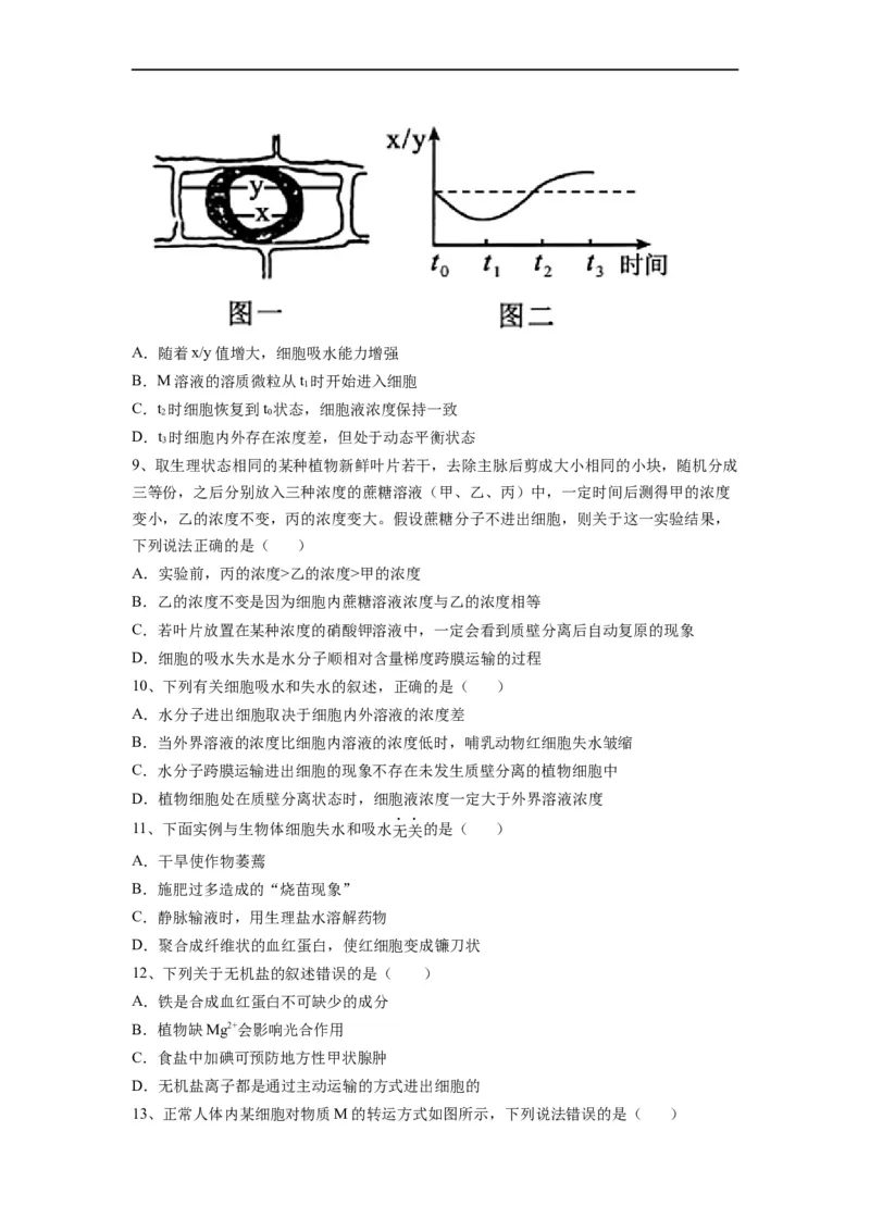 重难点04物质的运输（原卷版）_通用版（老高考）复习资料_2023年复习资料_专项复习_2023年高考生物热点&middot;重点&middot;难点专练（全国通用）