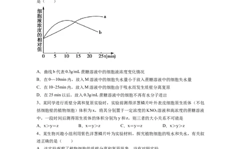 重难点04物质的运输（原卷版）_通用版（老高考）复习资料_2023年复习资料_专项复习_2023年高考生物热点&middot;重点&middot;难点专练（全国通用）