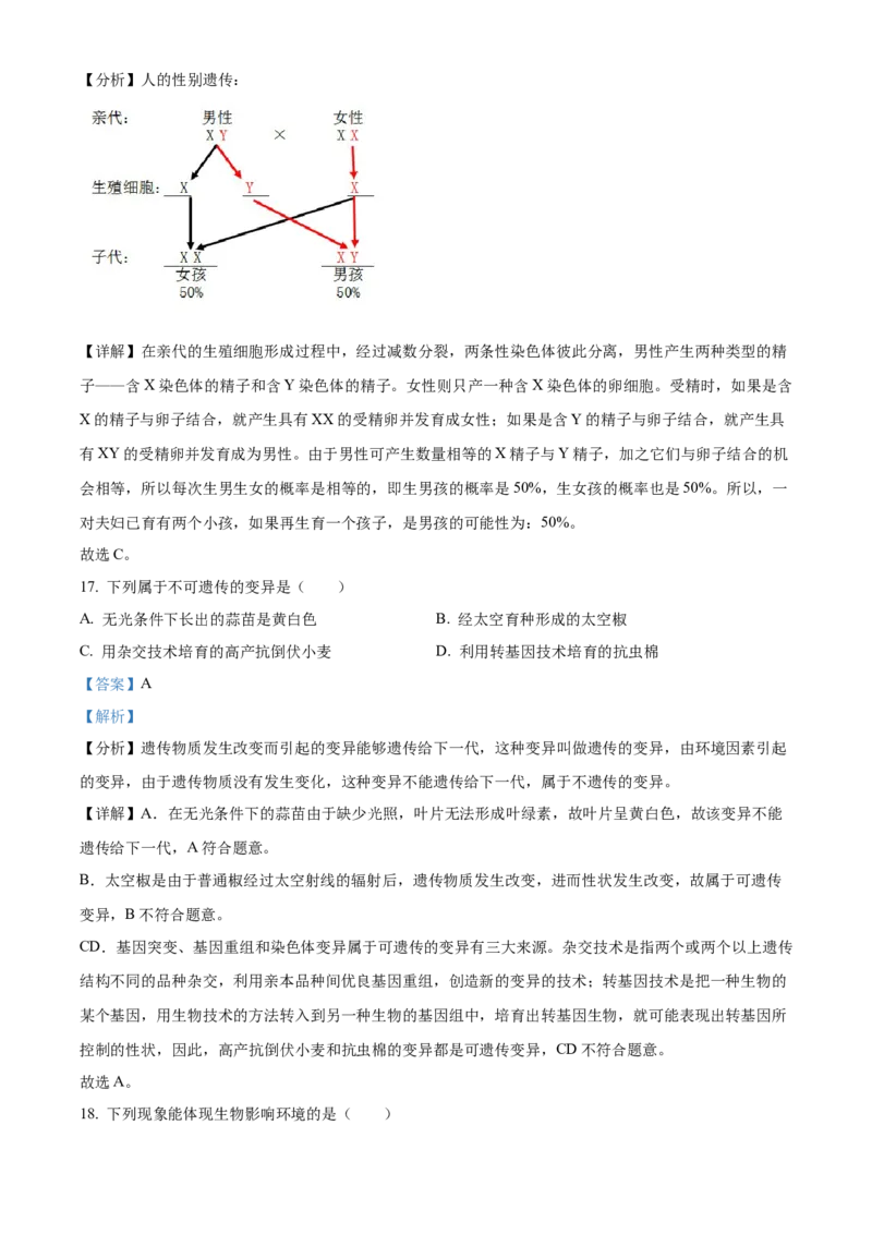精品解析：2022年重庆市中考生物真题（解析版）_6生物中考复习_2025中考复习资料_中考真题（近三年）_2022年生物中考真题114份_精品解析：重庆市2022年中考生物试题