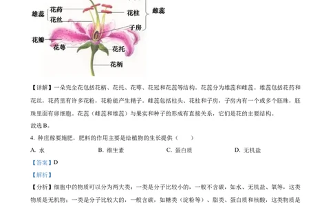 精品解析：2022年重庆市中考生物真题（解析版）_6生物中考复习_2025中考复习资料_中考真题（近三年）_2022年生物中考真题114份_精品解析：重庆市2022年中考生物试题