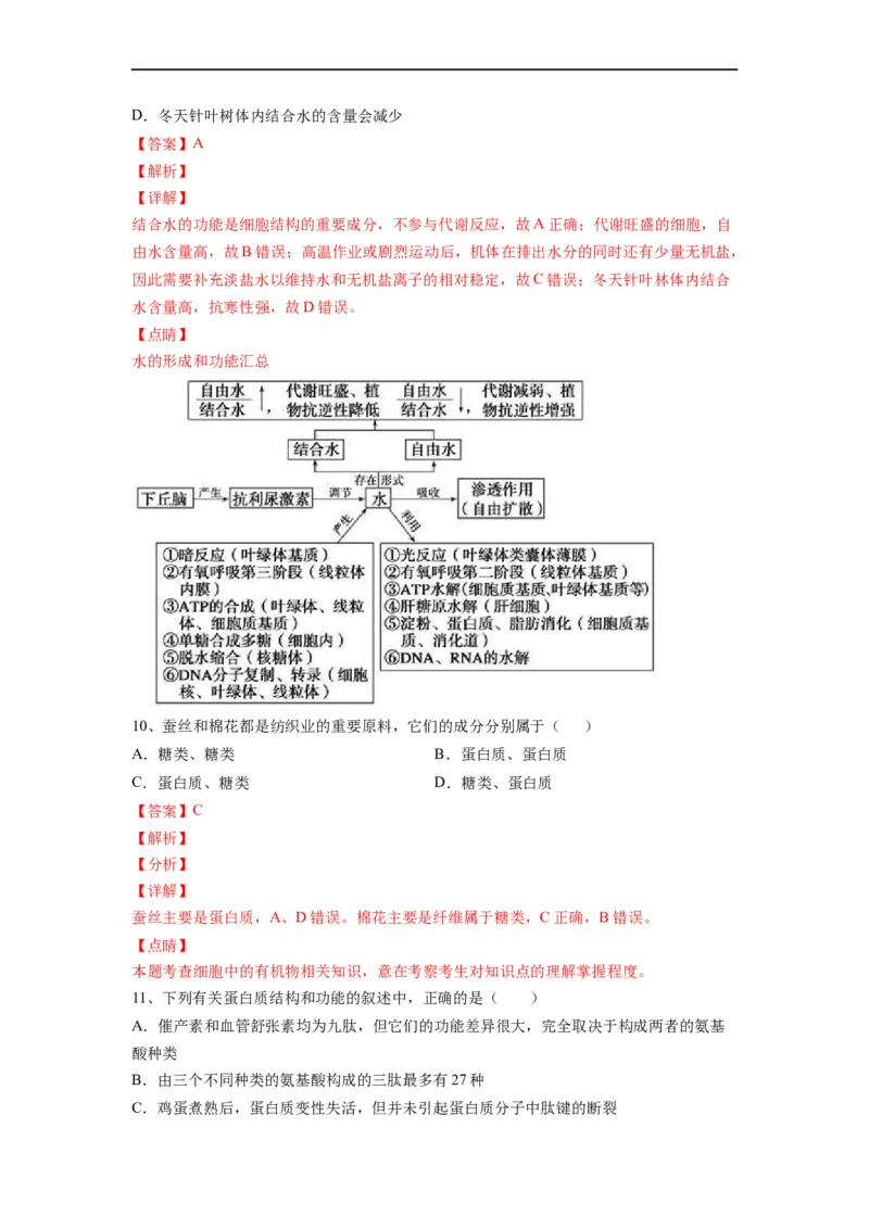 重难点02组成细胞的分子（解析版）_通用版（老高考）复习资料_2023年复习资料_专项复习_2023年高考生物热点&middot;重点&middot;难点专练（全国通用）