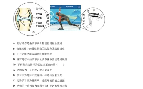 精品解析：2022年新疆维吾尔自治区新疆生产建设兵团中考生物真题（原卷版）_6生物中考复习_2025中考复习资料_中考真题（近三年）_2022年生物中考真题114份