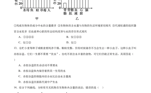 陕西省西北工业大学附属中学2025-2026学年高一上学期大练习（二）生物Word版含答案_2025年11月高一试卷_251107陕西省西北工业大学附属中学2025-2026学年高一上学期大练习（二）