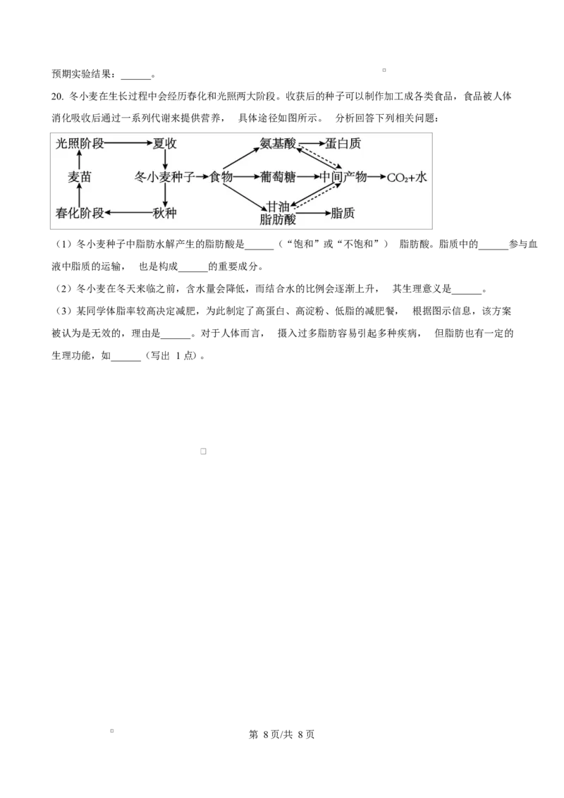 重庆市渝西中学2025-2026学年高一上学期10月月考生物试题（原卷版）_2025年10月高一试卷_251030重庆市渝西中学2025-2026学年高一上学期10月月考