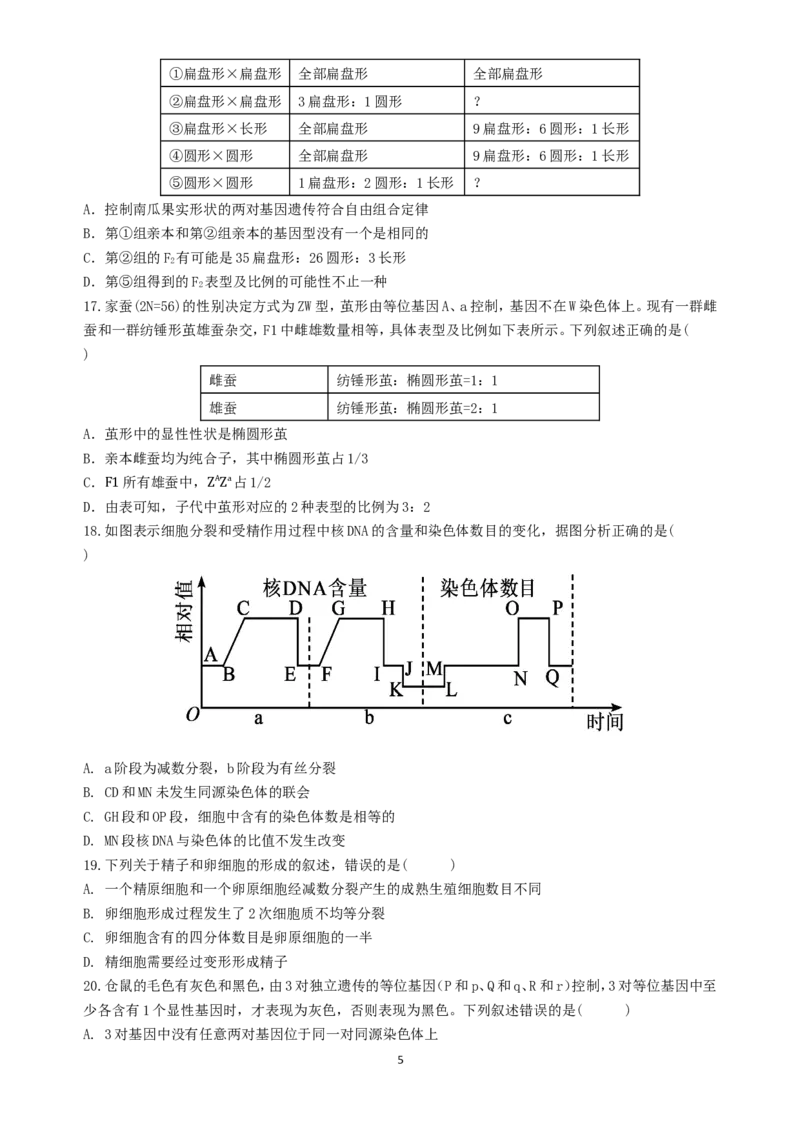 《高2024级高一下期中期考试生物试题_2025年05月试卷_0501重庆市万州二中2024-2025学年高一下学期期中考试_重庆市万州二中2024-2025学年高一下学期期中考试生物Word版含答案》第5页预览