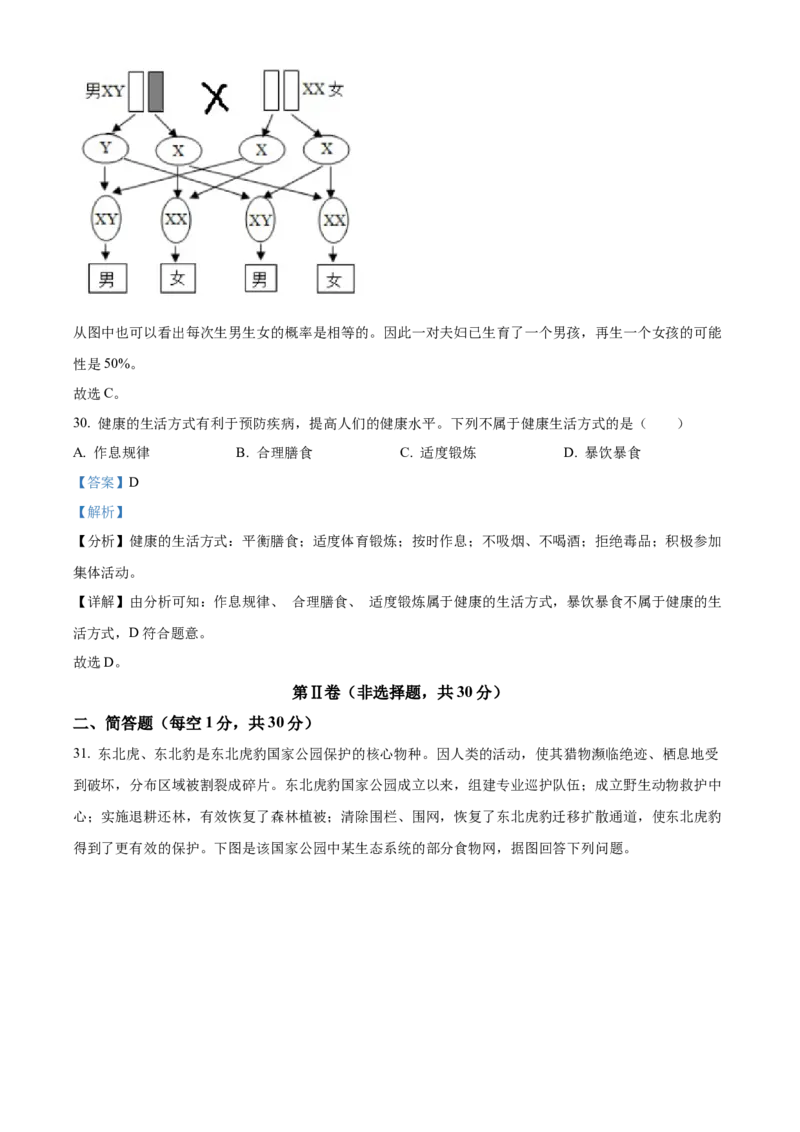 精品解析：2023年云南省中考生物真题（解析版）_new_6生物中考复习_2025中考复习资料_中考真题（近三年）_2023年生物中考真题