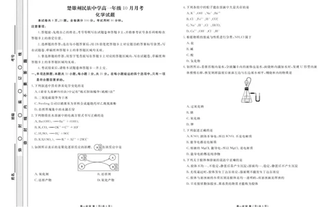 高一化学正文_2025年11月高一试卷_251104云南省楚雄彝族自治州民族中学2025-2026学年高一上学期10月月考