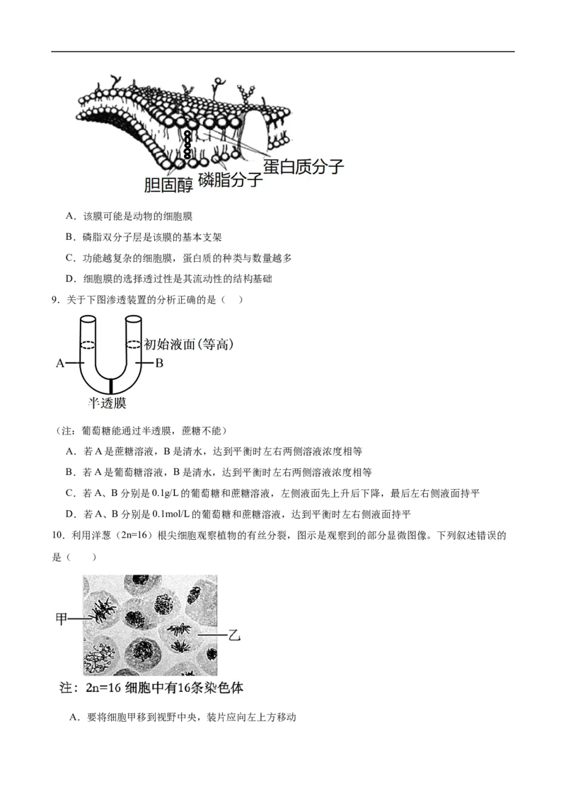 邵阳市第二中学2025-2026学年高一下学期入学测试生物试卷_2026年03月高一试卷_260317湖南省邵阳市第二中学2025-2026学年高一下学期入学测试试卷（全科）